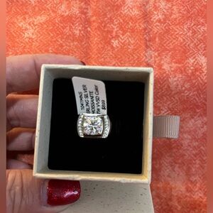 Men’s Silver Rhodium Plated Ring, 2ct center Adjustable 9-11